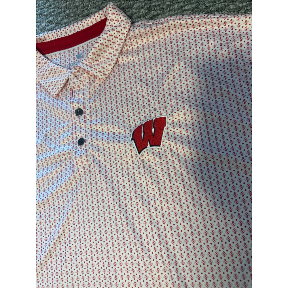 Colosseum Wisconsin Badgers Mens 2XL Polo Shirt Red White Geometric Brand New - Picture 3 of 6